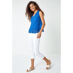 Roman Embroidered Sleeveless Crinkle Blouse in Midnight Blue 20 female