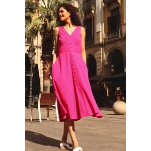 Roman Sleeveless Cotton Midi Dress in Pink 20 female