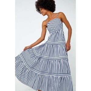 Roman Sleeveless Stripe Tiered Cotton Maxi Dress in Navy 20 female