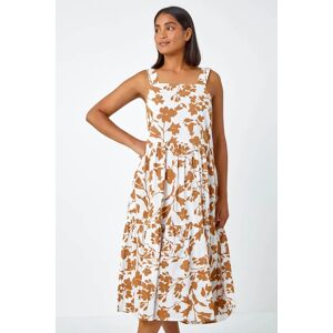 Roman Sleeveless Cotton Floral Midi Dress in Biscuit - Size 20 female