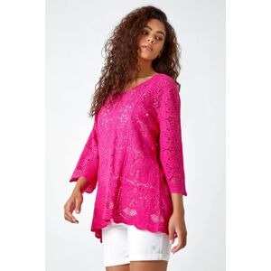 Roman Cotton Crochet Tunic Top in Pink 20 female