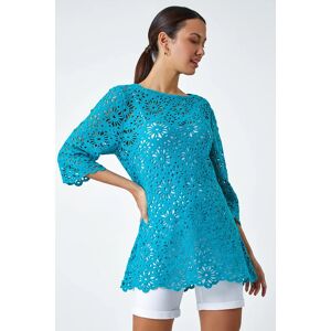 Roman Floral Cotton Crochet Top in Turquoise 20 female
