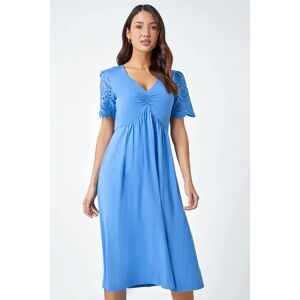 Roman Cotton Broderie Sleeve Midi Dress in Light Blue - Size 20 20 female