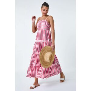 Roman Sleeveless Stripe Tiered Cotton Maxi Dress in Red - Size 20 female