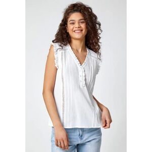 Roman Ruffle Detail Cotton Crinkle Top in Ivory 20 female