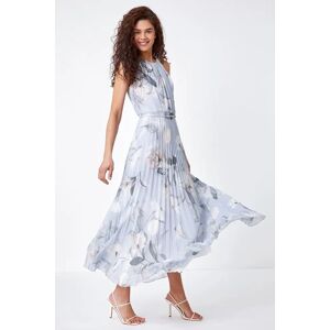 Roman Floral Pleated Maxi Occasion Wedding Guest Dress in Grey 20 female