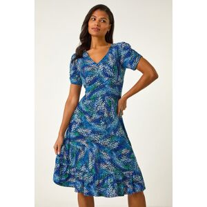 Roman Navy Abstract Buttoned Tea Dress - Dress Roman Navy Abstract Buttoned Tea Dress - Dress