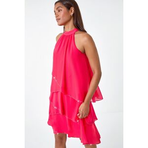 Roman Sequin Trim Tiered Halterneck Dress 18 female Roman Sequin Trim Tiered Halterneck Dress 18 female