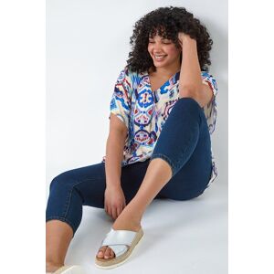 Roman Curve Aztec Print V-Neck Pleat Front Top 18 female Roman Curve Aztec Print V-Neck Pleat Front Top 18 female