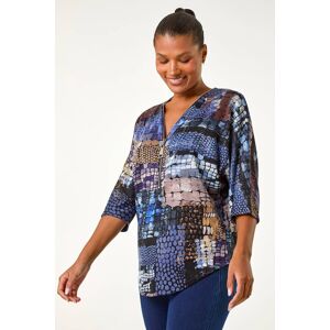 Roman Originals UK Blue Abstract Print Front Zip Top - Size 16 Roman Originals UK Blue Abstract Print Front Zip Top - Size 16