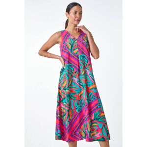Roman Tropical Leaf Print A-Line Midi Dress 10 female Roman Tropical Leaf Print A-Line Midi Dress 10 female