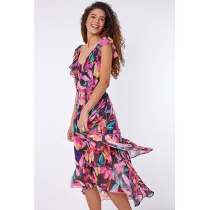 Roman Floral Shirred Waist Chiffon Ruffle Midi Dress 10 female Roman Floral Shirred Waist Chiffon Ruffle Midi Dress 10 female