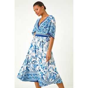 Roman Floral Border Print Pocket Midi Dress 16 female Roman Floral Border Print Pocket Midi Dress 16 female