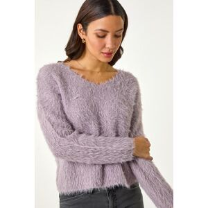 Roman Originals UK Purple V-Neck Fluffy Knit Jumper - Womens Roman Originals UK Purple V-Neck Fluffy Knit Jumper - Womens