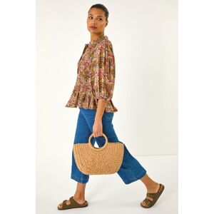 Roman Shirred Printed Front Button Blouse 20 female Roman Shirred Printed Front Button Blouse 20 female