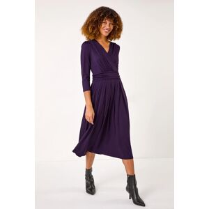 Roman UK Purple V-Neck Stretch Midi Dress - Dress Roman UK Purple V-Neck Stretch Midi Dress - Dress