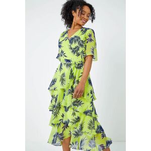 Roman Petite Tropical Chiffon Tiered Midi Dress 14 female Roman Petite Tropical Chiffon Tiered Midi Dress 14 female