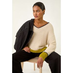 Roman Stripe Trim V-Neck Knit Jumper 14 female Roman Stripe Trim V-Neck Knit Jumper 14 female