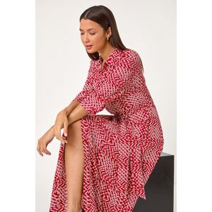 Roman Geometric Tie Waist Stretch Midi Shirt Dress 20 female Roman Geometric Tie Waist Stretch Midi Shirt Dress 20 female