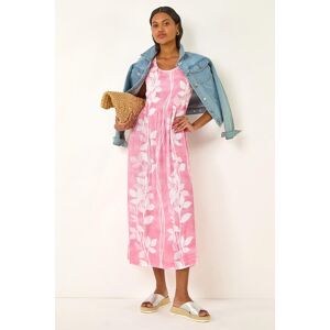 Roman Leaf Print Shirred Bodice Midi Dress 18 female Roman Leaf Print Shirred Bodice Midi Dress 18 female