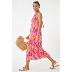 Roman Gathered Palm Print Swing Stretch Dress 20 female Roman Gathered Palm Print Swing Stretch Dress 20 female