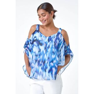 Roman Blue V-Neck Cold Shoulder Top - Summer Casual Roman Blue V-Neck Cold Shoulder Top - Summer Casual