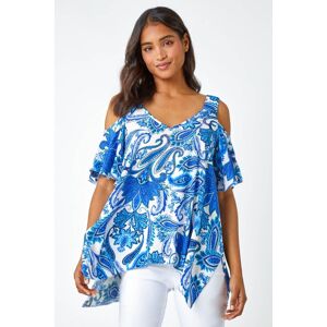 Roman Paisley Hanky Hem V-Neck Cold Shoulder Top 10 female Roman Paisley Hanky Hem V-Neck Cold Shoulder Top 10 female