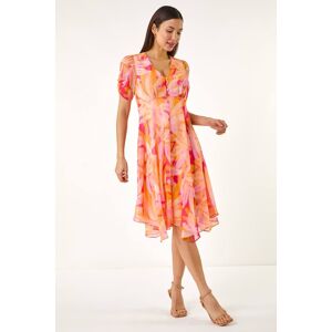 Roman Originals UK Orange Abstract Painted Floral Hanky Hem Dress - Size 12 Roman Originals UK Orange Abstract Painted Floral Hanky Hem Dress - Size 12