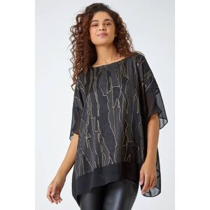 Roman Metallic Foil Print Chiffon Overlay Top 10 female Roman Metallic Foil Print Chiffon Overlay Top 10 female