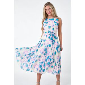 Roman Petite Abstract Print Pleated Midi Dress 8 female Roman Petite Abstract Print Pleated Midi Dress 8 female