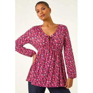 Roman Floral Tie Front Stretch Top 12 female Roman Floral Tie Front Stretch Top 12 female