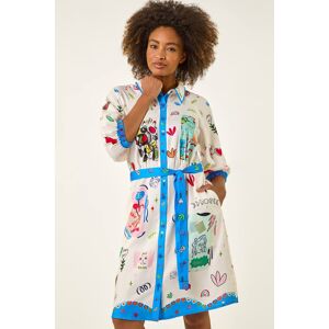 Roman Motif Print Tie Waist Shirt Dress 18 female Roman Motif Print Tie Waist Shirt Dress 18 female