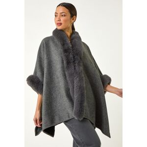 Roman Textured Faux Fur Trim Cape one size female Roman Textured Faux Fur Trim Cape one size female