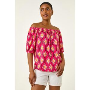 Roman Printed Bardot Tie Front Stretch Top 10 female Roman Printed Bardot Tie Front Stretch Top 10 female