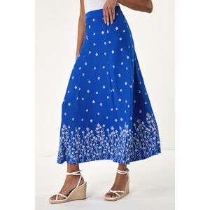 Roman Originals UK Royal Blue Floral Border Skirt - A-line, Stretch, 85cm Roman Originals UK Royal Blue Floral Border Skirt - A-line, Stretch, 85cm