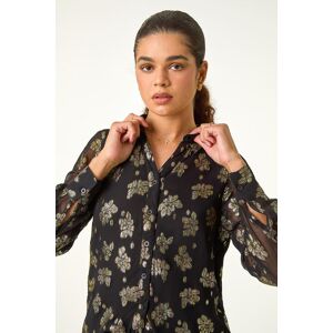 Roman Metallic Floral Print Button Blouse 10 female Roman Metallic Floral Print Button Blouse 10 female