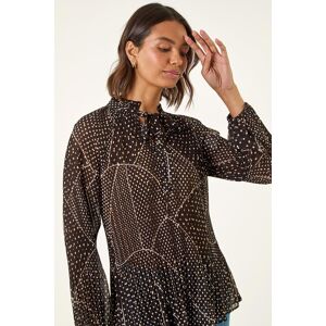 Roman Spot Print Tie Neck Pleated Top 10 female Roman Spot Print Tie Neck Pleated Top 10 female