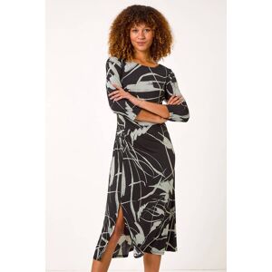 Roman Abstract Side Ruched Midi Dress 10 female Roman Abstract Side Ruched Midi Dress 10 female
