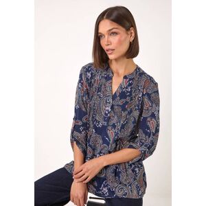 Roman Originals UK Navy Paisley Print Pintuck Stretch Shirt - Women Roman Originals UK Navy Paisley Print Pintuck Stretch Shirt - Women