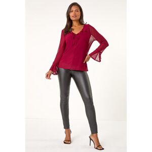 Roman V-Neck Frill Neck Tie Sleeve Mesh Top 18 female Roman V-Neck Frill Neck Tie Sleeve Mesh Top 18 female