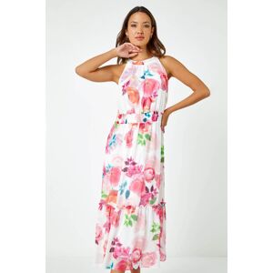 Roman Floral Print Halterneck Chiffon Tiered Dress 20 female Roman Floral Print Halterneck Chiffon Tiered Dress 20 female