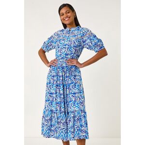 Roman Abstract Print Lace Trim Midi Dress 10 female Roman Abstract Print Lace Trim Midi Dress 10 female