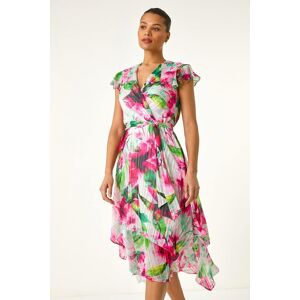 Roman Floral Ruffle Tie Waist Midi Dress 16 female Roman Floral Ruffle Tie Waist Midi Dress 16 female