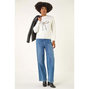 Roman Ivory Embellished Bow Front Knit Jumper - Sweater Roman Ivory Embellished Bow Front Knit Jumper - Sweater