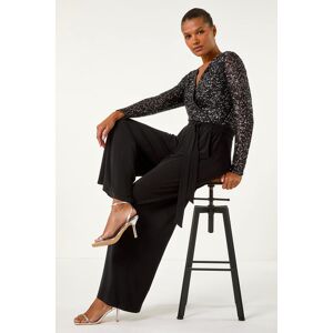 Roman Sequin Wrap V-Neck Stretch Jumpsuit 18 female Roman Sequin Wrap V-Neck Stretch Jumpsuit 18 female