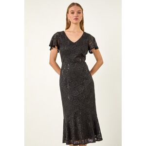 Roman Sequin Lace Ruffle Midi Dress 14 female Roman Sequin Lace Ruffle Midi Dress 14 female