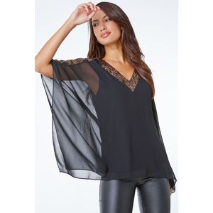 Roman Sequin Embellished Trim Chiffon Overlay Top 12 female Roman Sequin Embellished Trim Chiffon Overlay Top 12 female
