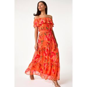 Roman Floral Tiered Bardot Belted Dress 18 female Roman Floral Tiered Bardot Belted Dress 18 female