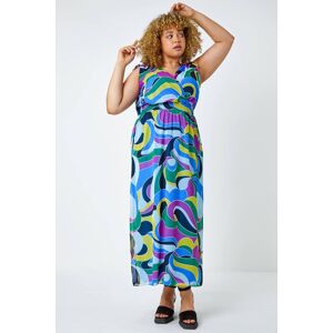 Roman Curve Abstract Shirred Chiffon Maxi Dress 20 female Roman Curve Abstract Shirred Chiffon Maxi Dress 20 female