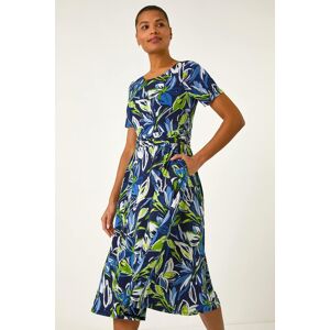 Roman Leaf Print Gathered Midi Dress 16 female Roman Leaf Print Gathered Midi Dress 16 female